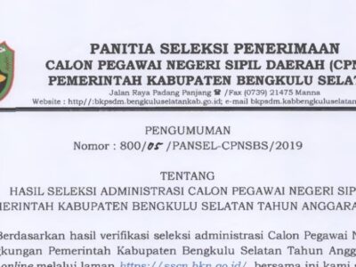 1097 Peserta CPNS Bengkulu Selatan Lulus Berkas Administrasi, Cek Nama Kamu Disini!