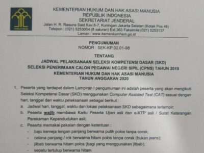 Kemenkumham Rilis Jadwal dan Lokasi SKD CPNS 2019, Bengkulu di Hotel Horizon