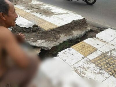 Guiding Block di Jalan Menuju Bandara Fatmawati Dibangun Asal-asalan