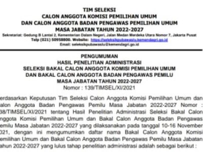 5 Orang Asal Bengkulu, Timsel Umumkan Calon Anggota KPU dan Bawaslu RI Lolos Seleksi Administrasi