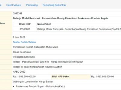 Skandal Lelang Dinkes Mukomuko, Pemenang yang Dikalahkan