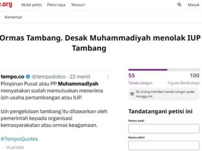 Muncul Petisi “Desak Muhammadiyah Tolak Tambang”