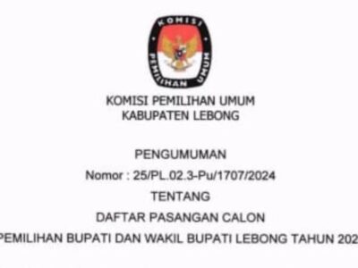 KPU Lebong Umumkan Daftar Pasangan Calon Bupati dan Wakil Bupati Lebong Tahun 2024